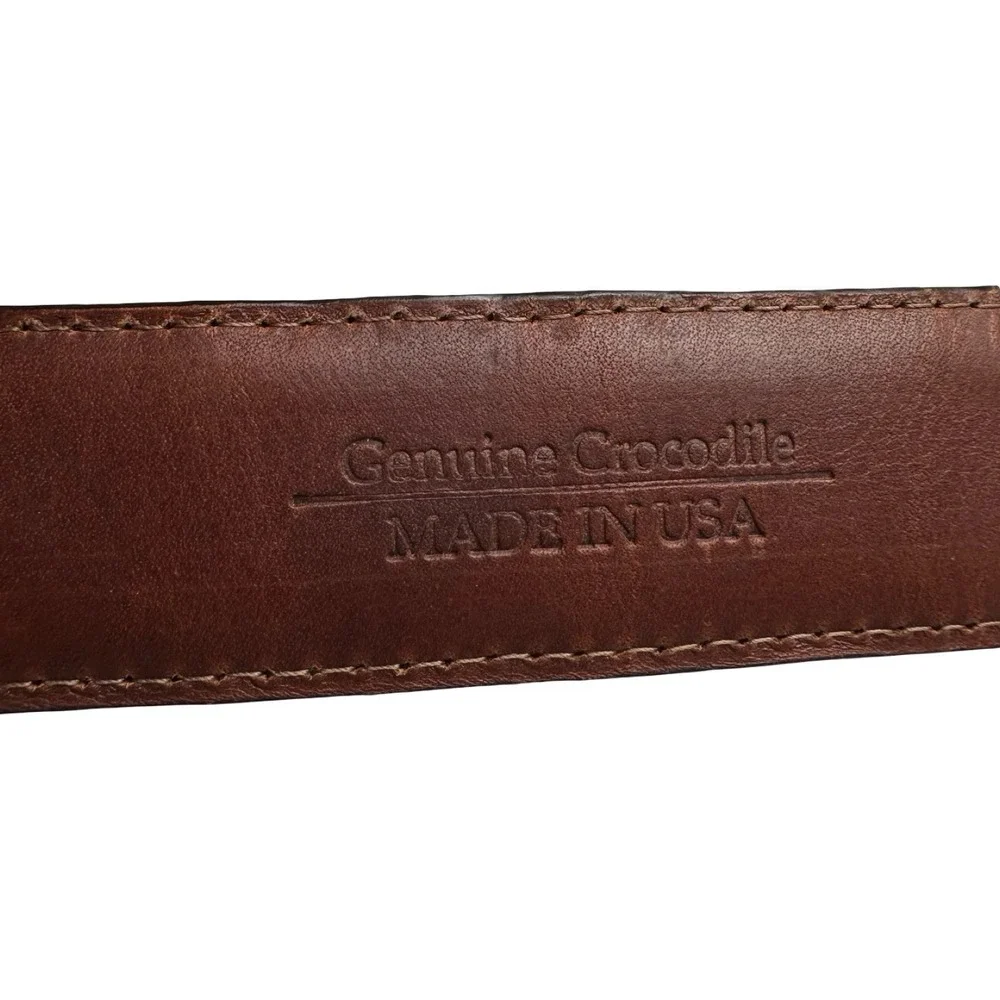 Bespoke Brown Genuine Crocodile 1.25 Inch Belt Brass Buckle Size 44 NWOT